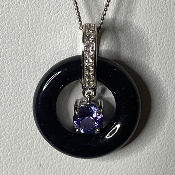 Jewelry - Tanzanite and Black Jade Pendant Necklace 18”